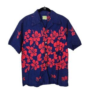 Vintage Blue Ui-Maikai Hawaiian Button Up Aloha Hibiscus Shirt Cotton‎ Medium?